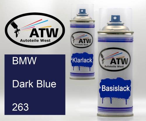 BMW, Dark Blue, 263: 400ml Sprühdose + 400ml Klarlack - Set, von ATW Autoteile West.